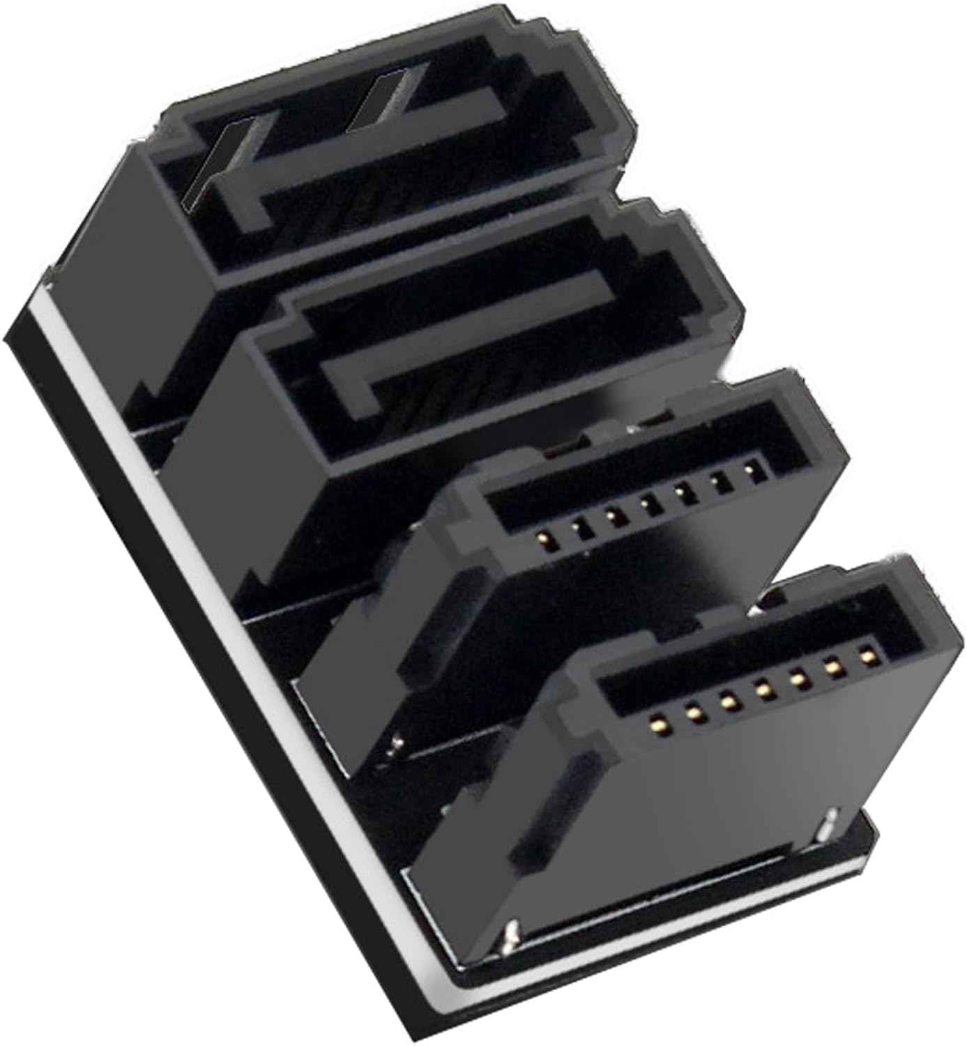 WLGQ Double-Layer SATA Adapter 7-Pin Male to Female 180-Degree with 4 Ports, Black Matte Finish, EVA Insulated, Motherboard Adapter - WLGQHUB