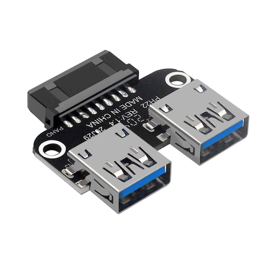 WLGQ USB 3.0 Dual Port Adapter – 19/20 PIN to Dual USB 3.0 Female Header for PC Motherboard Expansion (A) - WLGQHUB