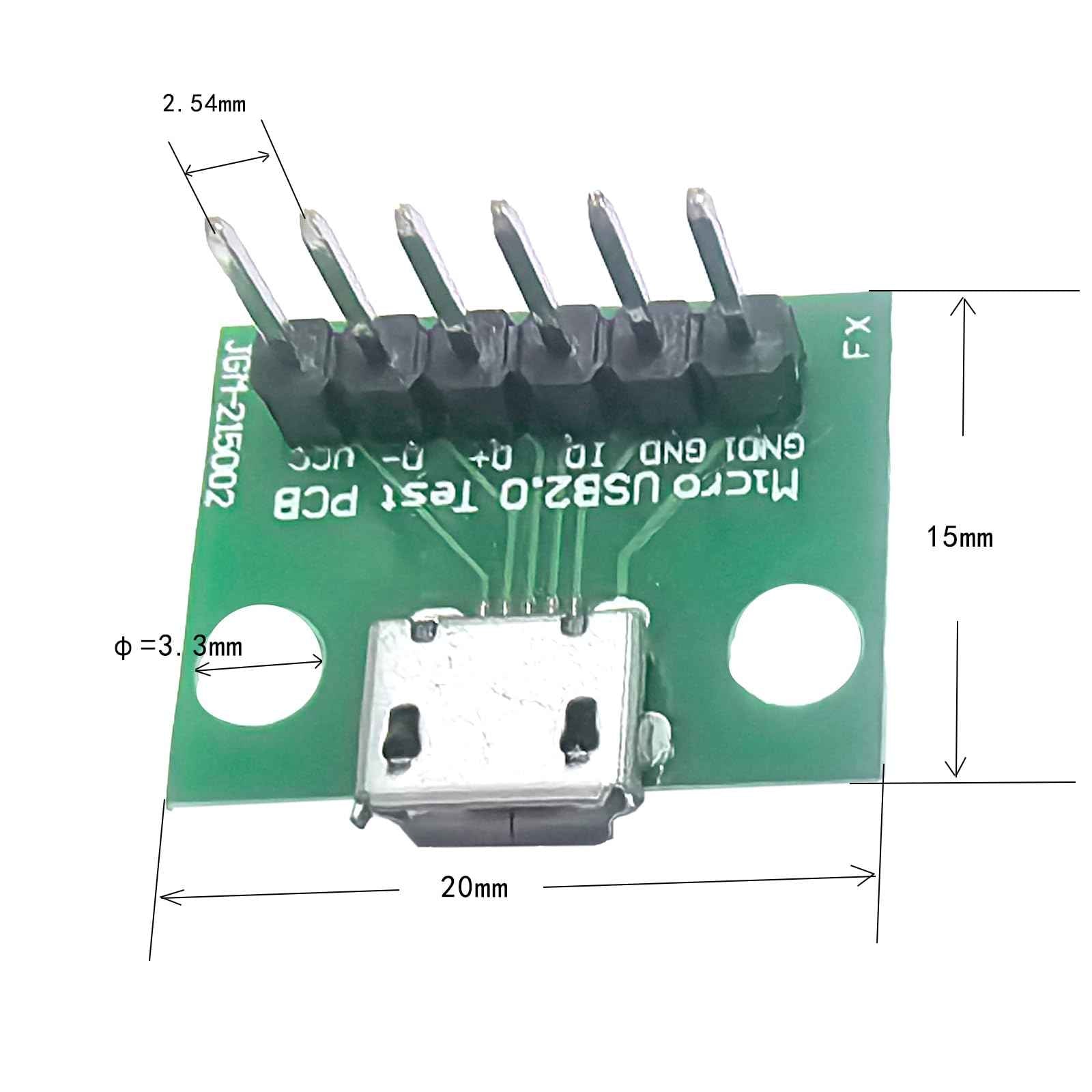 WLGQ Micro USB 2.0 Breakout Board - 6-Pin Test PCB Interface, 10 Pack for Easy Connections - WLGQHUB
