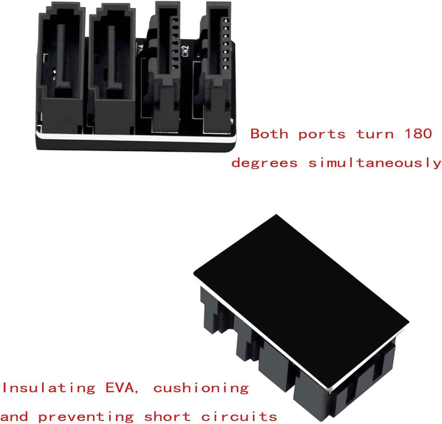 WLGQ Double-Layer SATA Adapter 7-Pin Male to Female 180-Degree with 4 Ports, Black Matte Finish, EVA Insulated, Motherboard Adapter - WLGQHUB