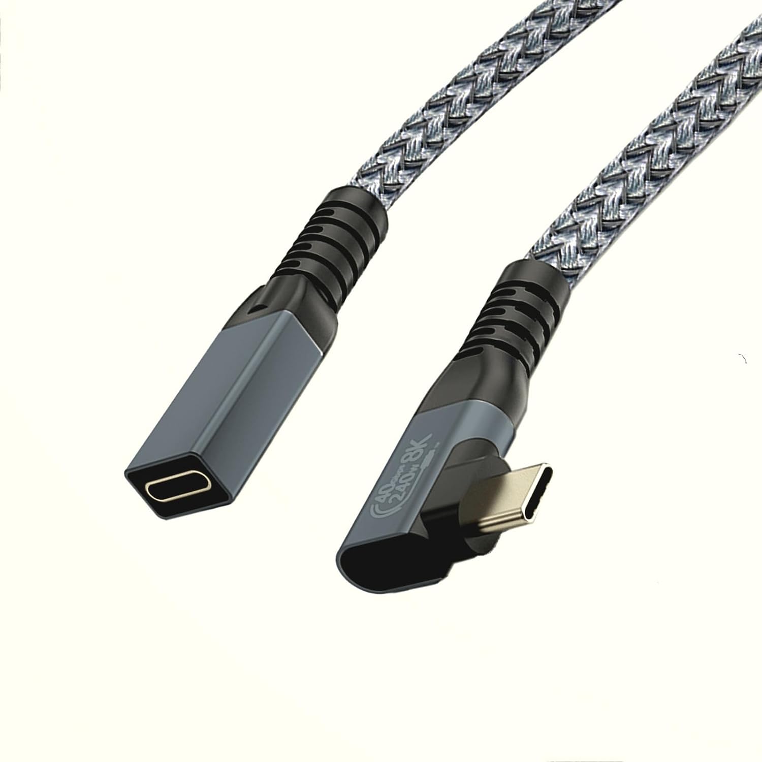 WLGQ USB4/Thunderbolt 4 Active Extension Cable (0.2m/0.65FT) - Right Angle, 40Gbps Data, 240W Charging, 8K@60Hz Video, Female to Male Short Extender Cord
