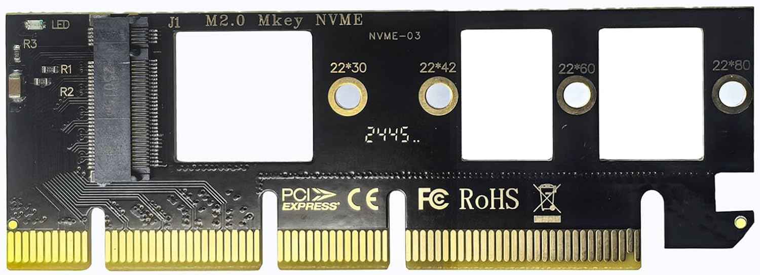 WLGQ NVMe M.2 SSD PCIe Adapter Card - Black, 2 Ports, Supports 2230/2242/2260/2280 Sizes, Matte Finish - WLGQHUB
