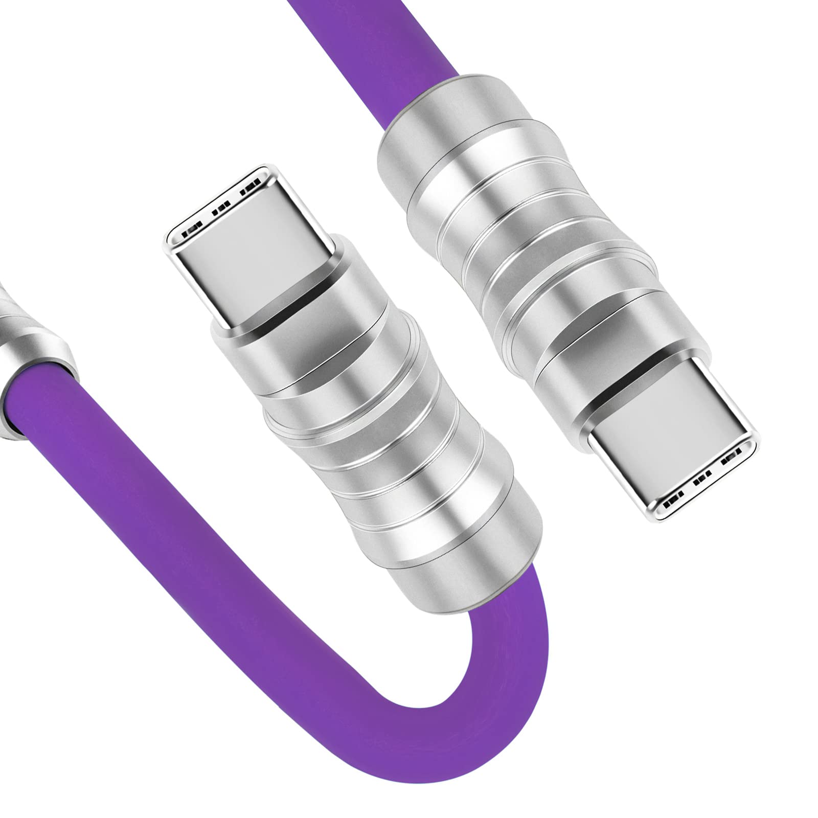 WLGQ Geek Industrial Custom USB-C Fast Charging Cable - 3.3Ft USB-C to USB-C PD 100W, Skin-Friendly Silicone with Metal Plug for Laptop, Tablet, and Phone (Blue) - WLGQHUB