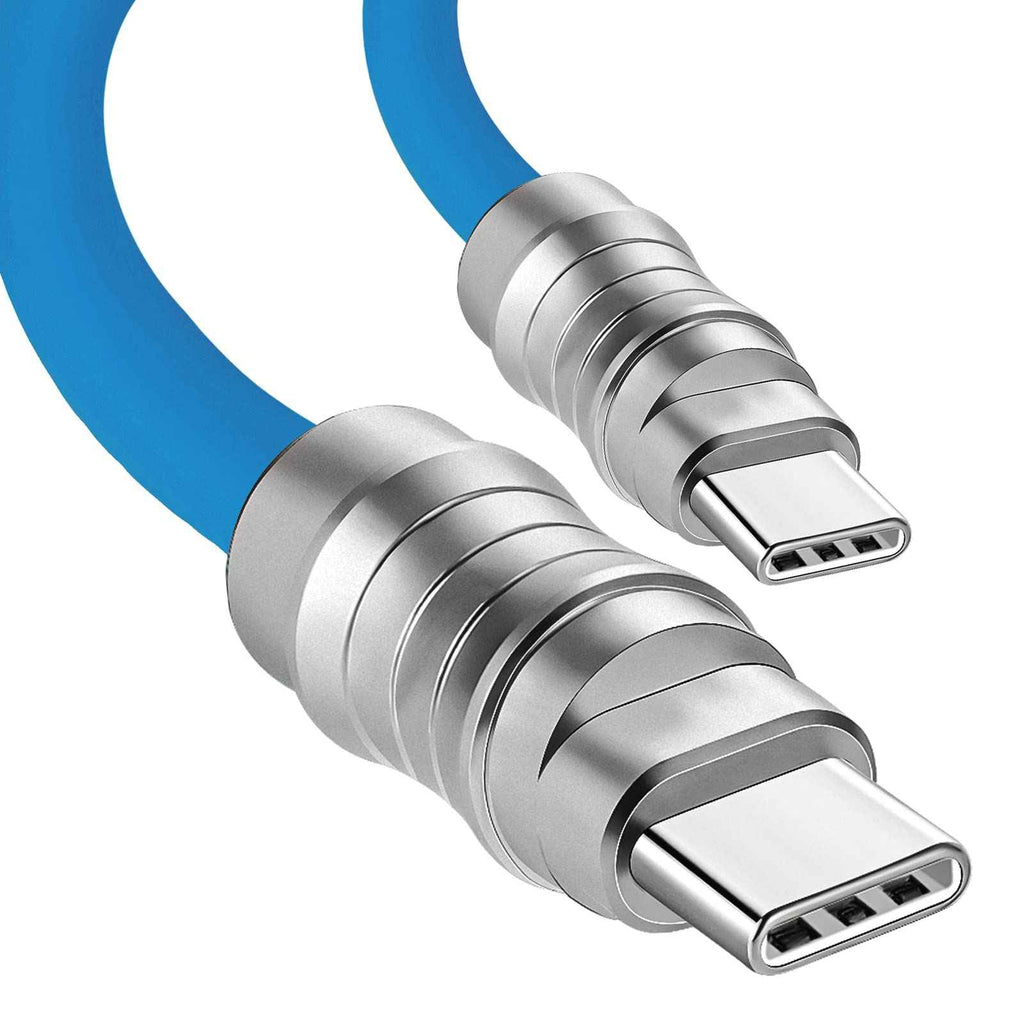 WLGQ Geek Industrial Custom USB-C Fast Charging Cable - 3.3Ft USB-C to USB-C PD 100W, Skin-Friendly Silicone with Metal Plug for Laptop, Tablet, and Phone (Blue) - WLGQHUB