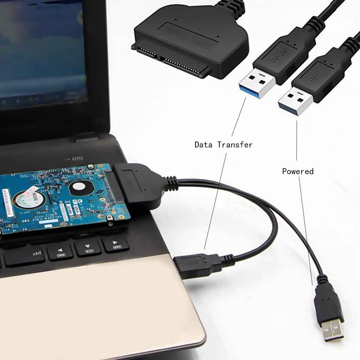 WLGQ SATA to USB Adapter, USB 3.0 to SATA III HDD Converter with USB Power Delivery for 2.5" 3.5" HDD Data Transfer - WLGQHUB
