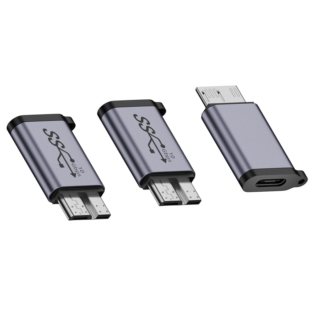 WLGQ USB Micro B to A Adapter - 5Gbps Converter for External Hard Drive, SSD, Camera - OTG Support, Gray (3-Pack) - WLGQHUB