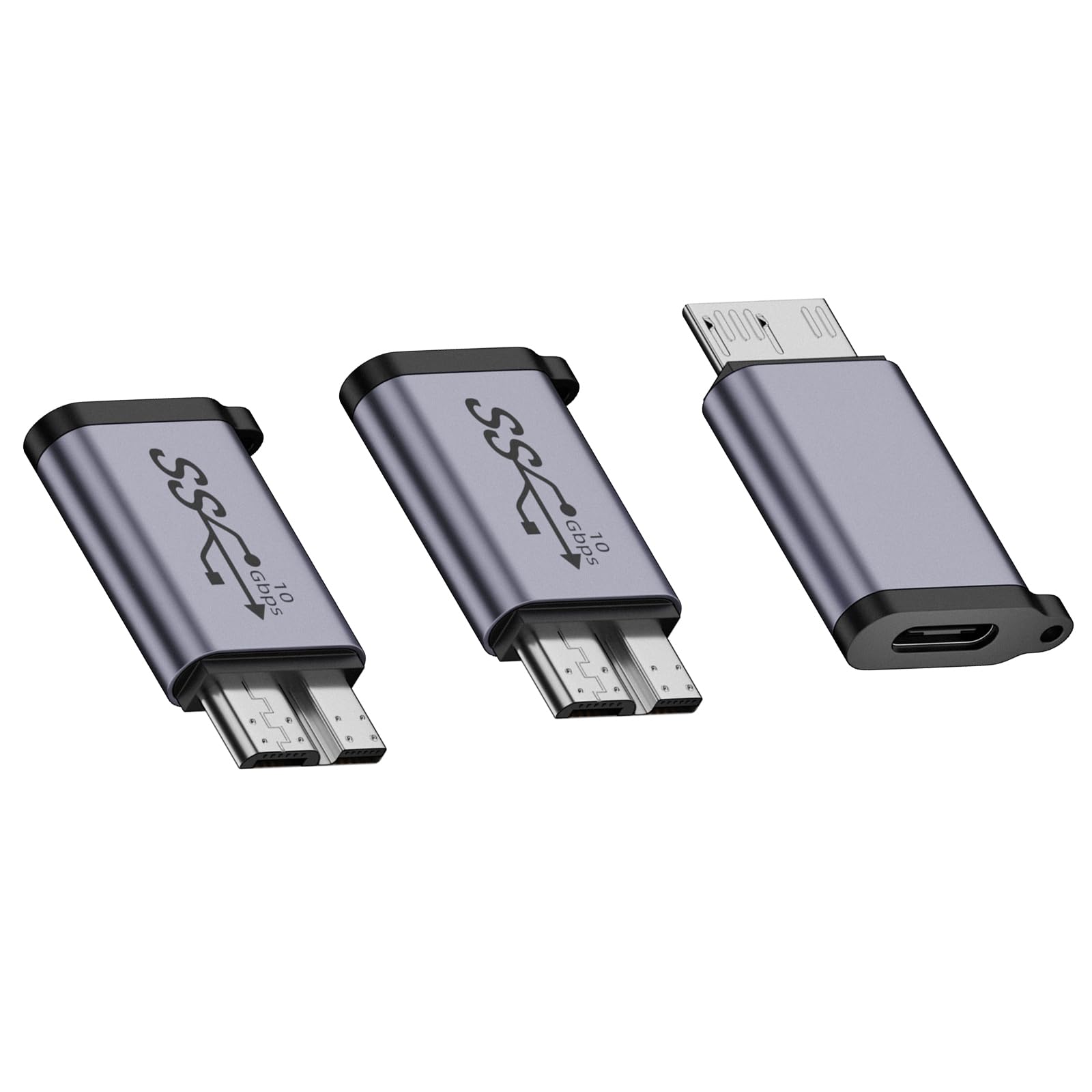 WLGQ USB Micro B to A Adapter - 5Gbps Converter for External Hard Drive, SSD, Camera - OTG Support, Gray (3-Pack) - WLGQHUB