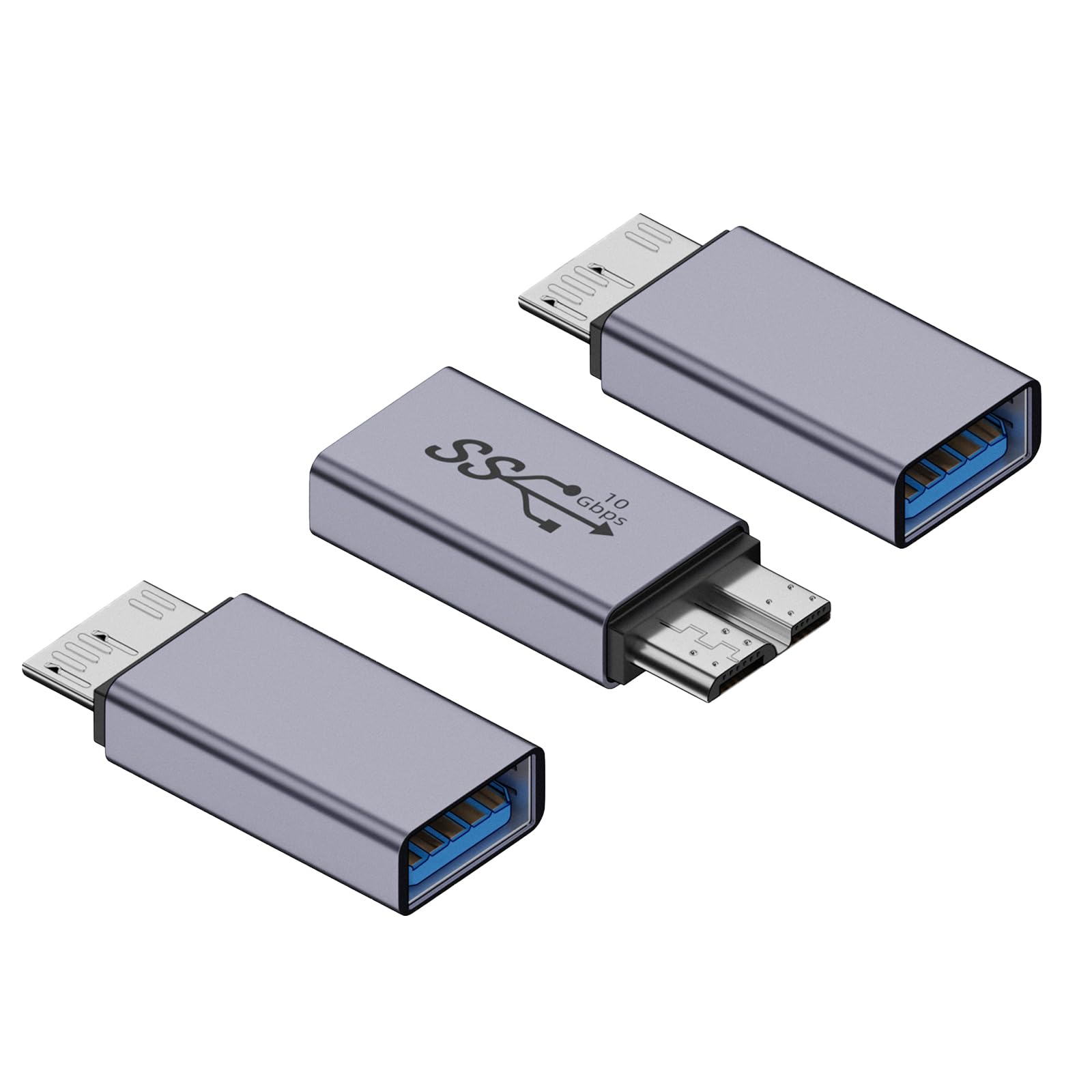 WLGQ USB Micro B to A Adapter - 5Gbps Converter for External Hard Drive, SSD, Camera - OTG Support, Gray (3-Pack) - WLGQHUB