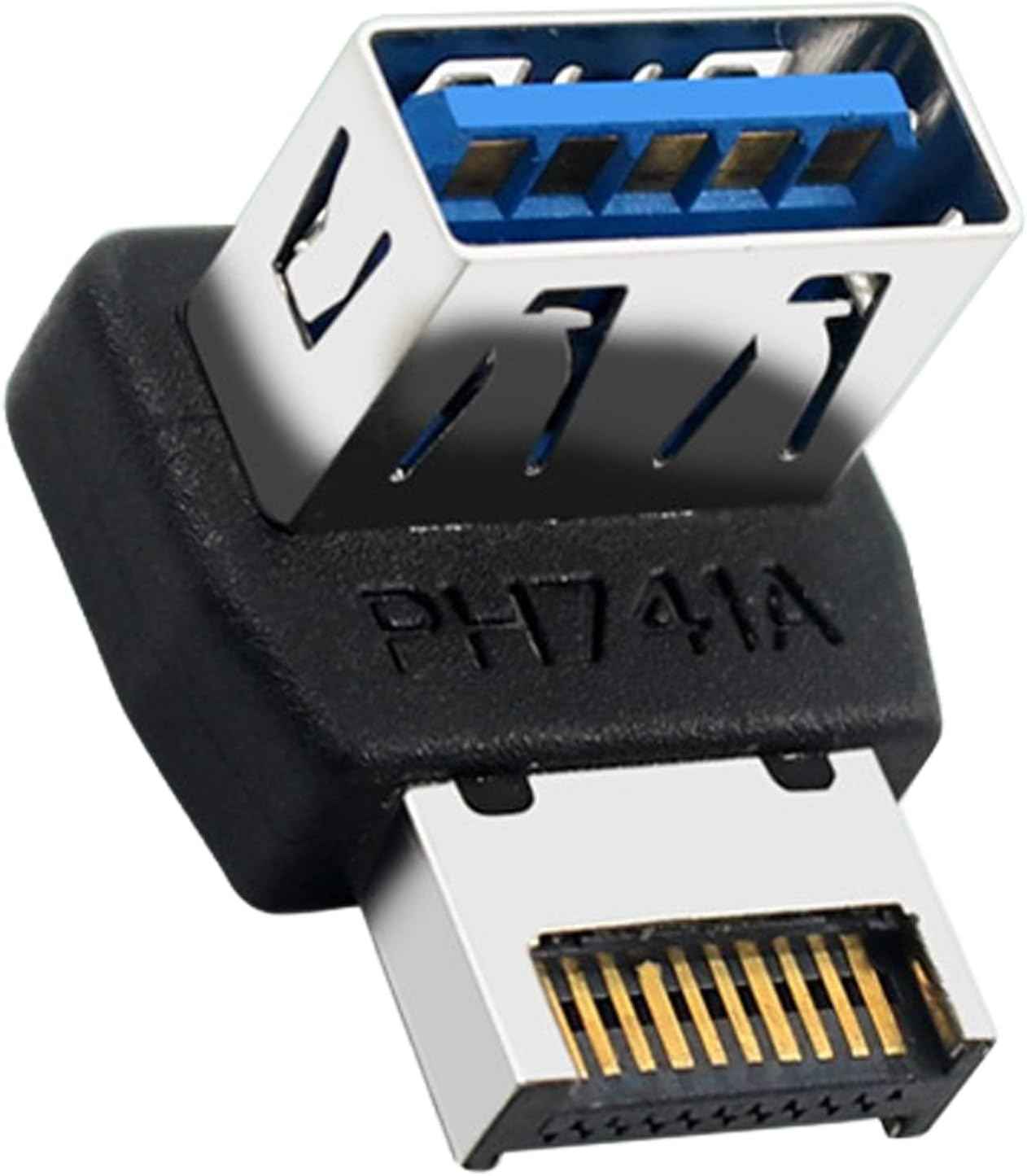 WLGQ USB 3.2 Type-E to A Adapter - E Male to A Female Gen2 Right Angle Internal Header Converter for Motherboard Front Panel & PC Case Cable Management - WLGQHUB