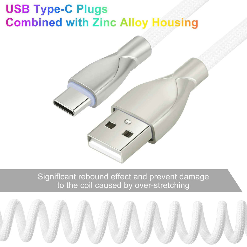 WLGQ USB C Keyboard Cable, USB C to USB A Cable for Gaming Coiled Keyboard, Braided Detachable Metal Aviator Connector Double Sleeved 6FT(Black) - WLGQHUB