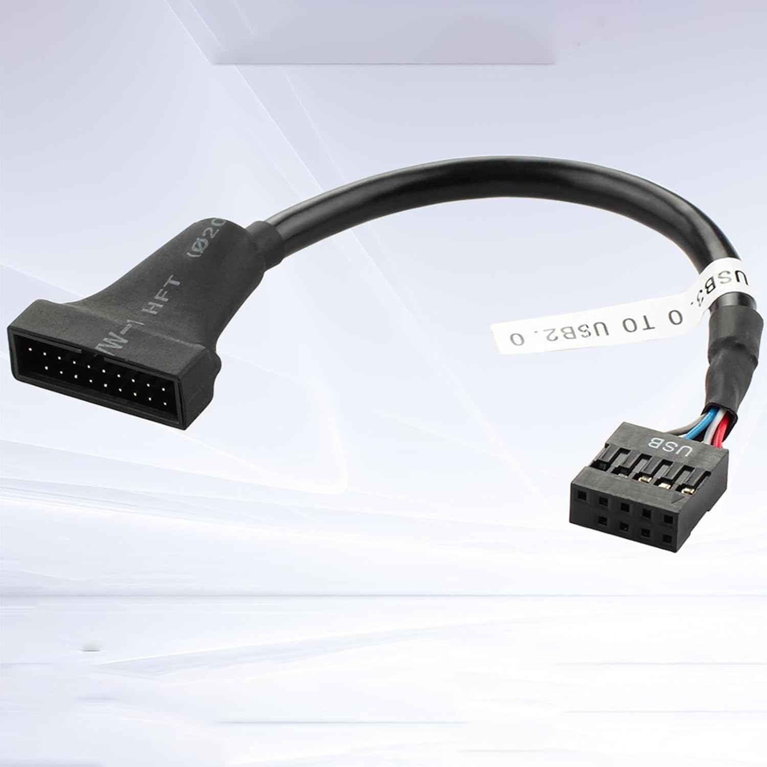 WLGQ USB 9Pin to 19Pin Adapter Cable - USB 2.0 to USB 3.0 Internal Motherboard Converter for Front Panel USB 3.0 Type-A Female Port, Black (0.1m) - WLGQHUB