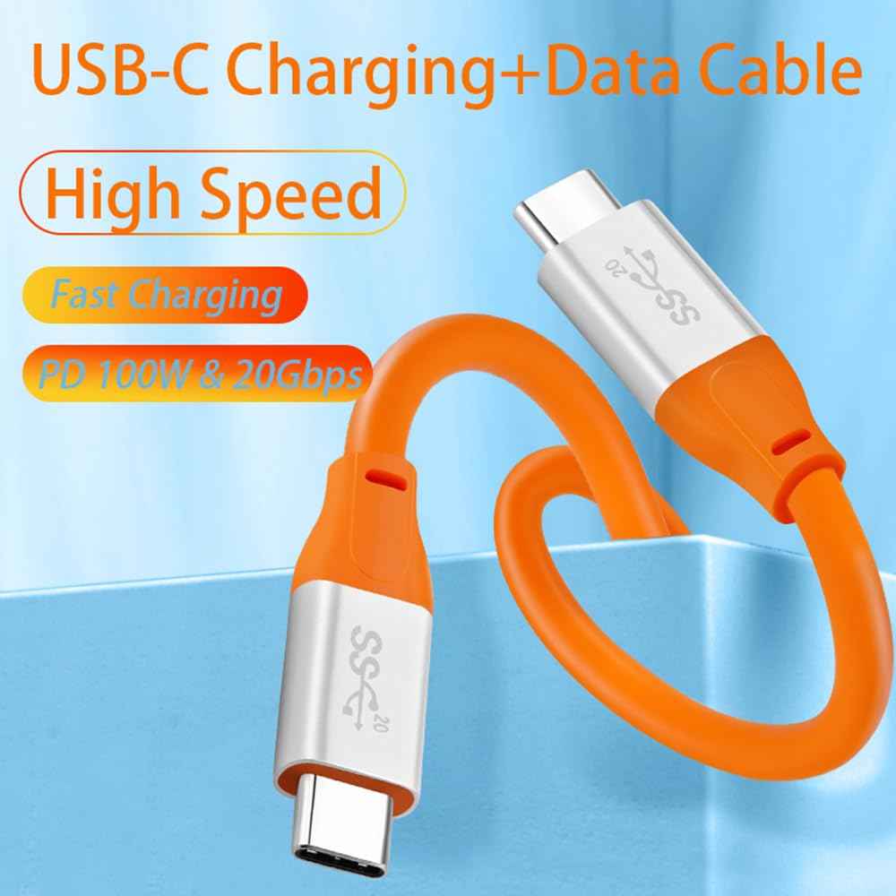 WLGQ USB C to USB C Fast Charge Cable - 3.2 GEN 2 100W, 20Gbps E-Marker Type-C, 4K@60Hz Video, 3ft Orange - WLGQHUB