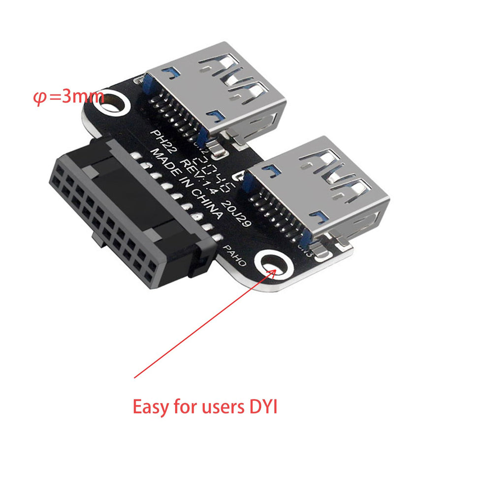 WLGQ USB 3.0 Dual Port Adapter – 19/20 PIN to Dual USB 3.0 Female Header for PC Motherboard Expansion (A) - WLGQHUB