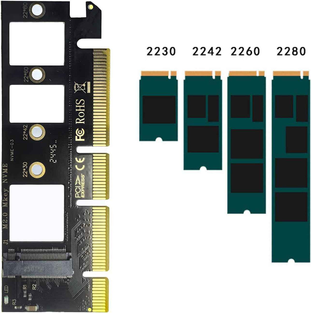 WLGQ NVMe M.2 SSD PCIe Adapter Card - Black, 2 Ports, Supports 2230/2242/2260/2280 Sizes, Matte Finish - WLGQHUB