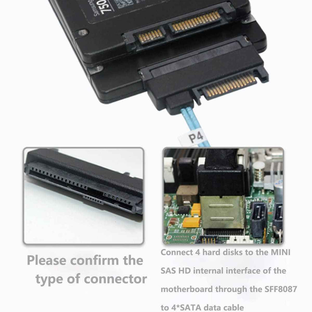 WLGQ Internal Mini SAS SFF-8087 to 4X SAS 29Pin SFF-8482 Hard Disk SAS Cable with SATA Power Port (1.6) - WLGQHUB