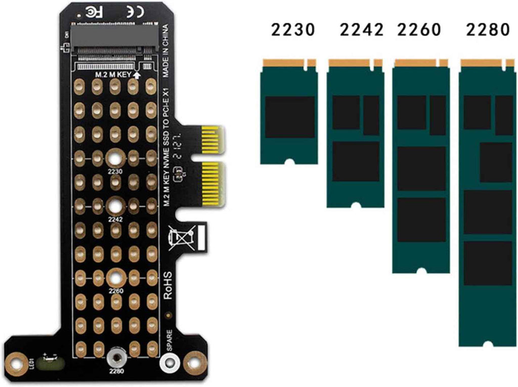 WLGQ M.2 NVMe SSD PCIe Adapter Card - Black, Supports 2230/2242/2260/2280 - WLGQHUB