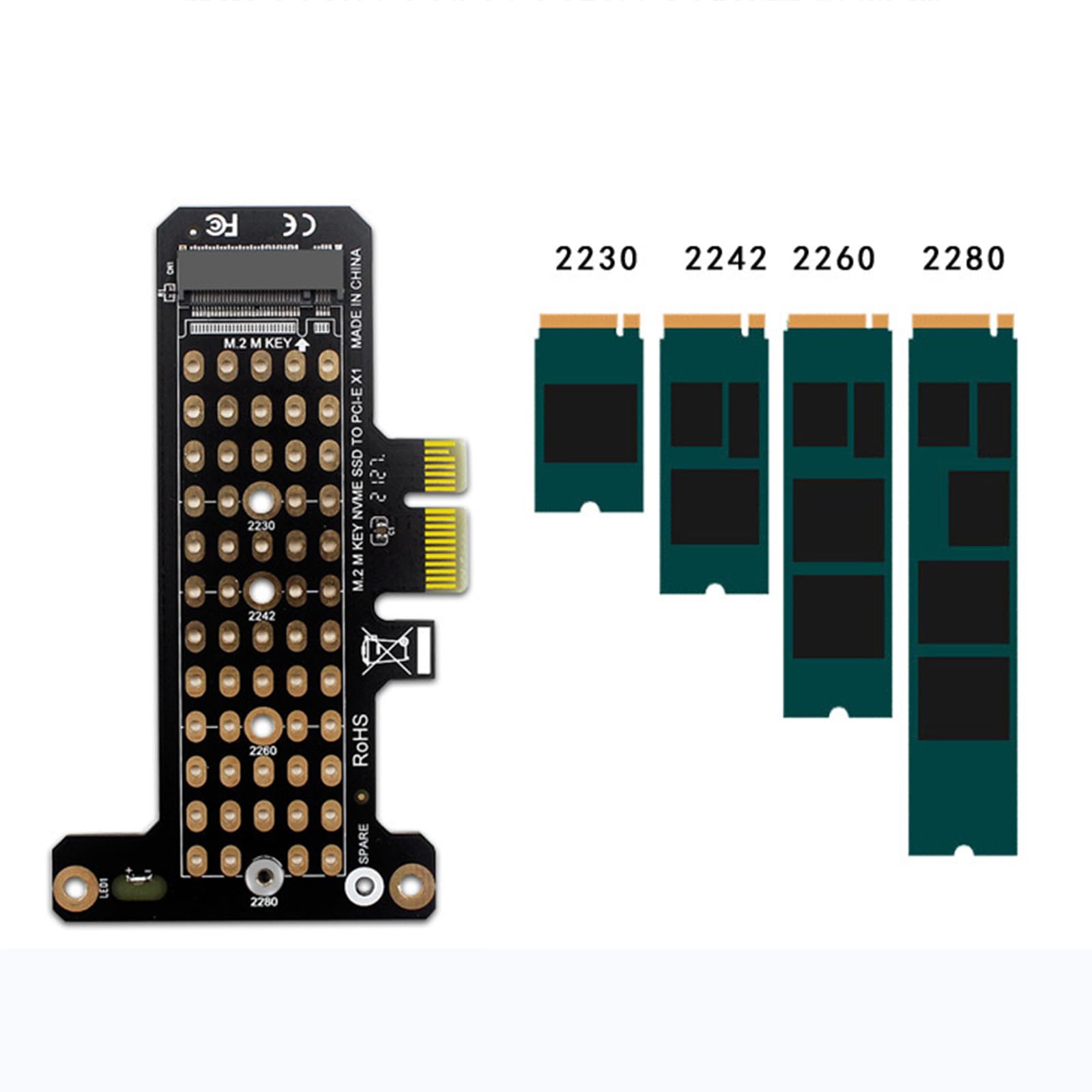 WLGQ M.2 NVMe SSD to PCIe Adapter Card - Black, Supports 2230/2242/2260/2280 - WLGQHUB