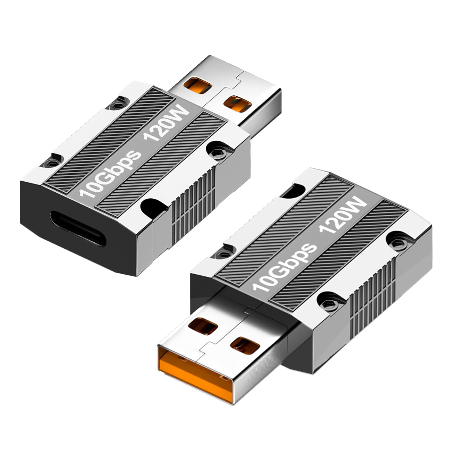 WLGQ 10Gbps USB A to C Adapter - Zinc Alloy Double-Sided USB C Female to USB Male with 10Gbps High-Speed Data Transfer & PD120W Stable Charging (2Pack) - WLGQHUB