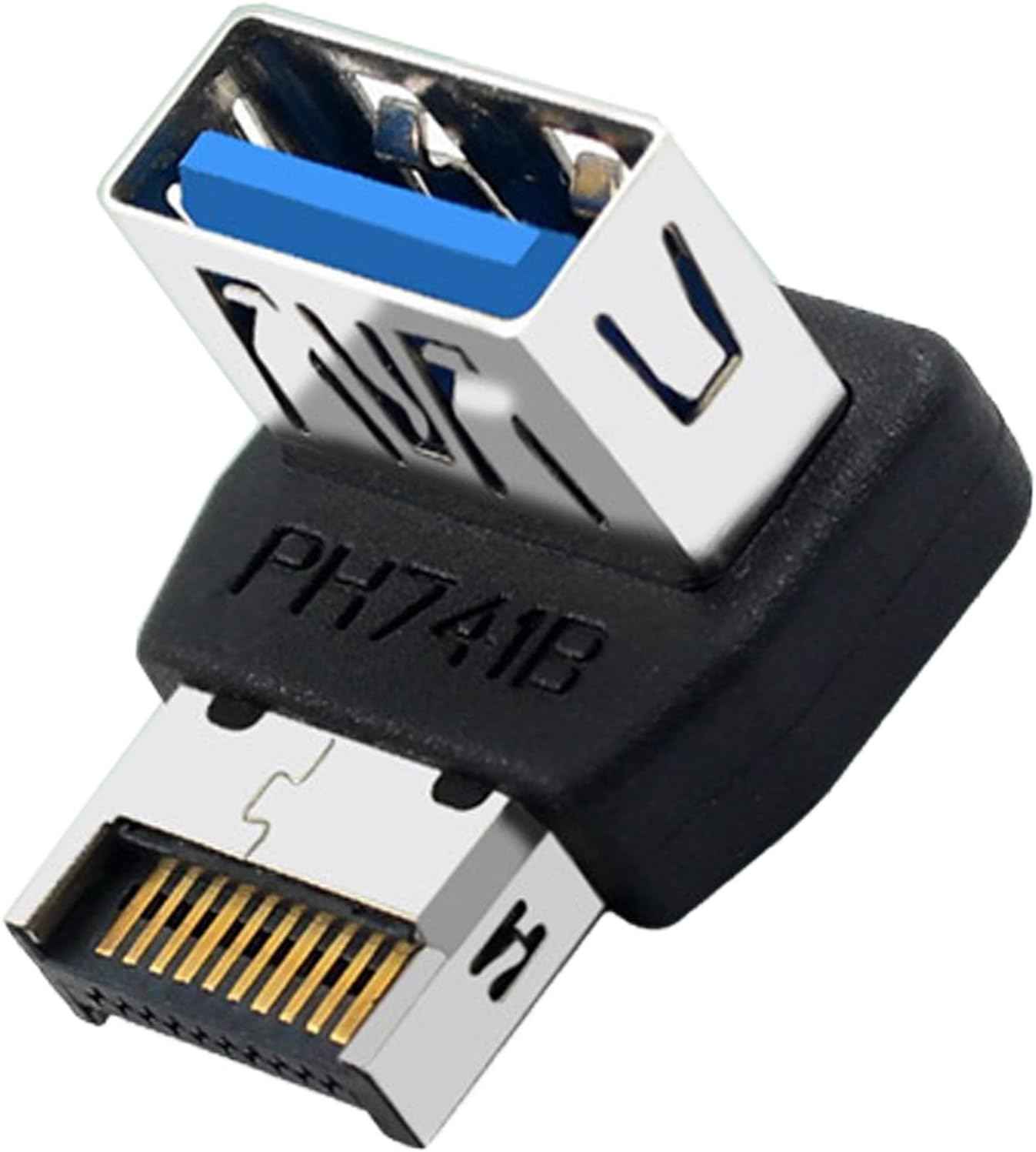 WLGQ USB Type-E to A Female Adapter, 90 Degree Right Angle Internal Header Converter for Motherboard Front Panel and PC Case Cable Management - WLGQHUB