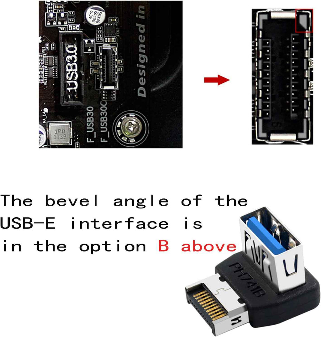 WLGQ USB Type-E to A Female Adapter, 90 Degree Right Angle Internal Header Converter for Motherboard Front Panel and PC Case Cable Management - WLGQHUB