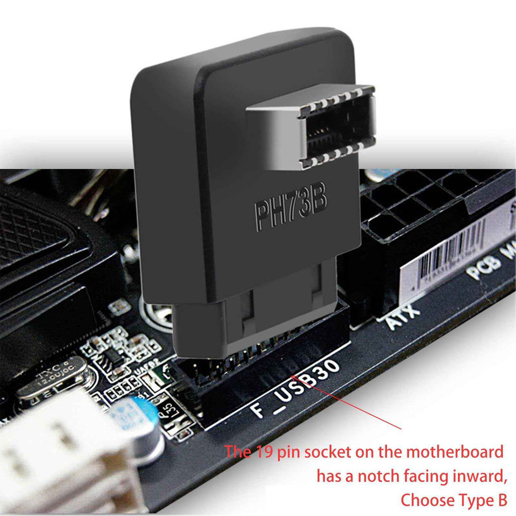 WLGQ USB 3.0 Type E Adapter, Internal USB 3.2 Converter, 19-Pin to TYPE-E, Black - WLGQHUB