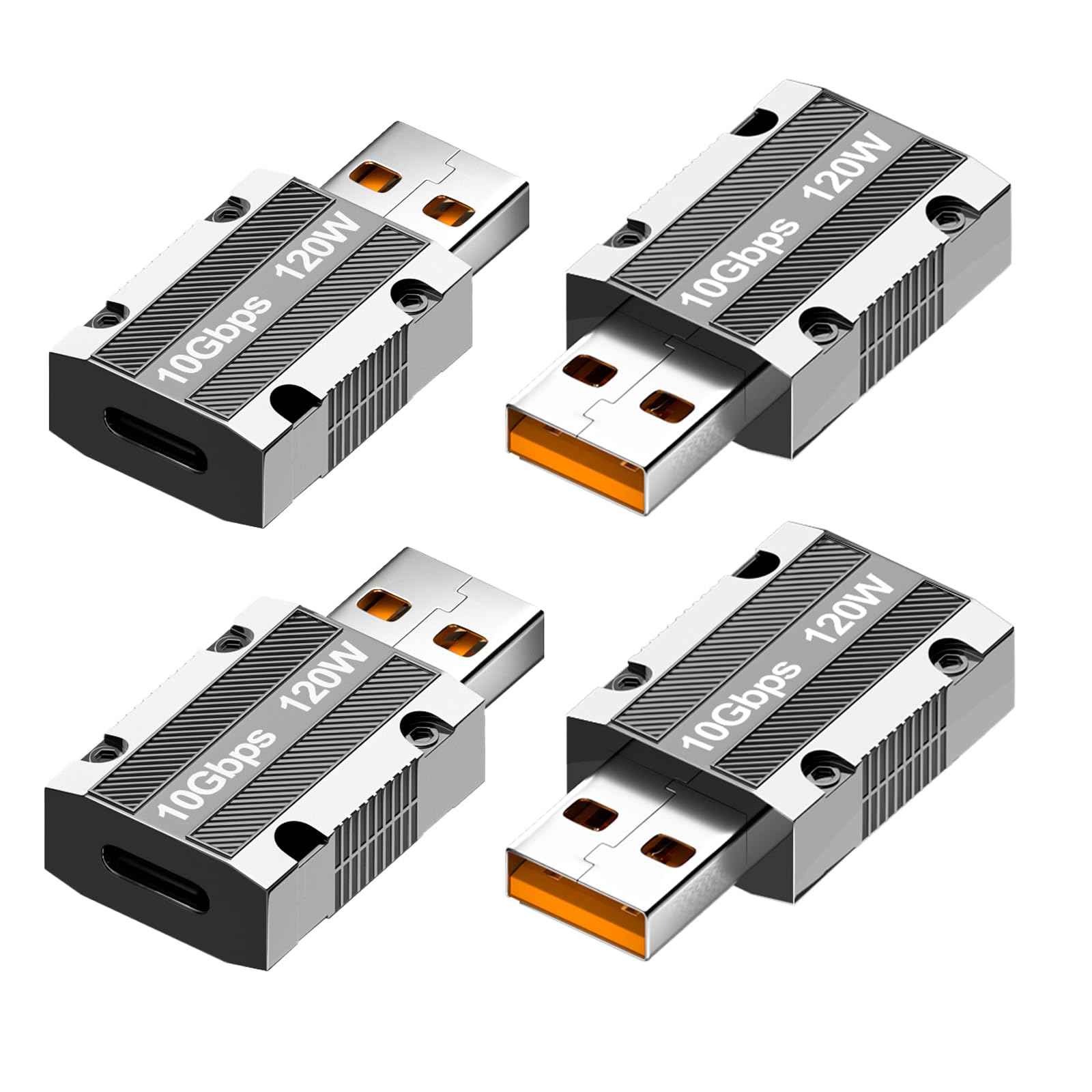 WLGQ 10Gbps USB A to C Adapter - Zinc Alloy Double-Sided USB C Female to USB Male with 10Gbps High-Speed Data Transfer & PD120W Stable Charging (2Pack) - WLGQHUB