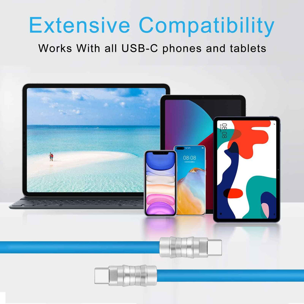 WLGQ Geek Industrial Custom USB-C Fast Charging Cable - 3.3Ft USB-C to USB-C PD 100W, Skin-Friendly Silicone with Metal Plug for Laptop, Tablet, and Phone (Blue) - WLGQHUB
