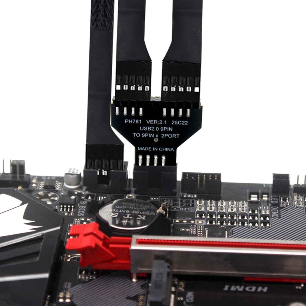WLGQ USB 2.0 Motherboard Adapter - 9Pin Header to Dual Port Internal USB Splitter, Black - WLGQHUB