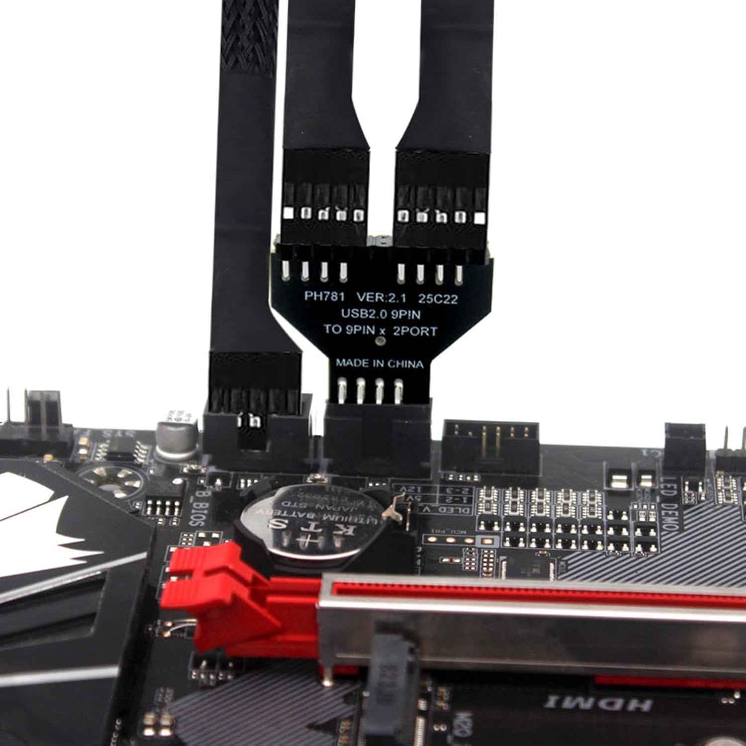 WLGQ USB 2.0 Motherboard Adapter - 9Pin Header to Dual Port Internal USB Splitter, Black - WLGQHUB