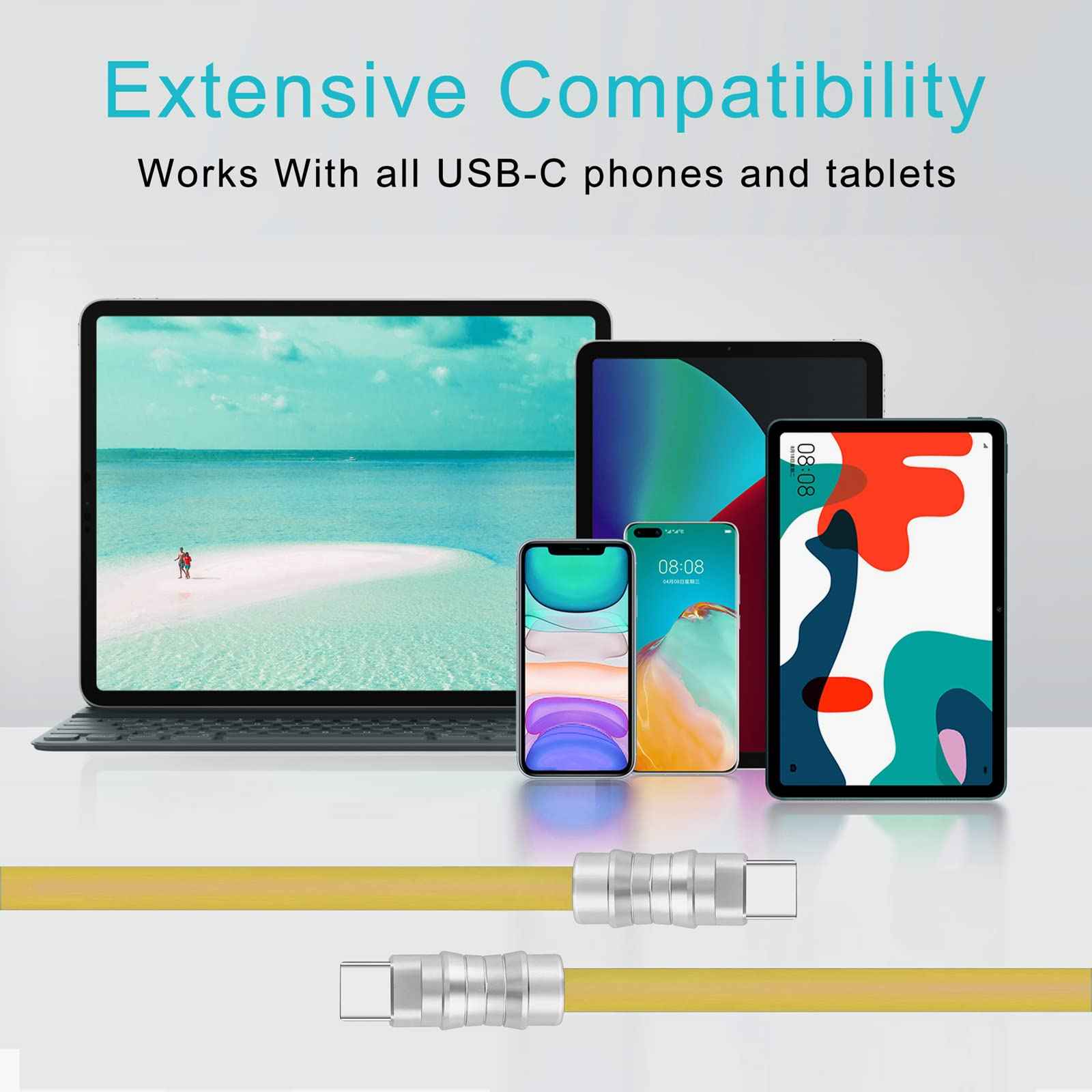 WLGQ Geek Industrial Custom USB-C Fast Charging Cable - 3.3Ft USB-C to USB-C PD 100W, Skin-Friendly Silicone with Metal Plug for Laptop, Tablet, and Phone (Blue) - WLGQHUB