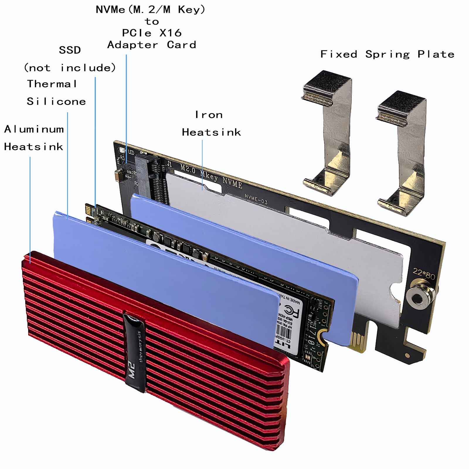 WLGQ M.2 NVMe SSD to PCIe Adapter Card - Black, Supports 2230/2242/2260/2280 - WLGQHUB