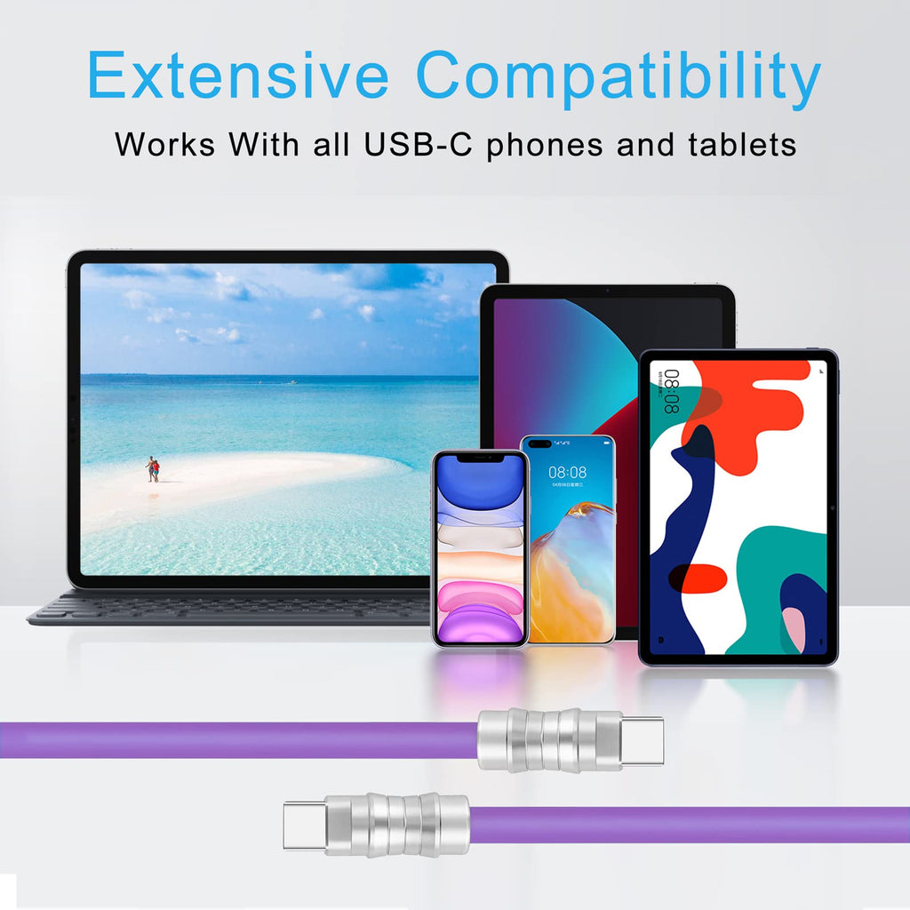 WLGQ Geek Industrial Custom USB-C Fast Charging Cable - 3.3Ft USB-C to USB-C PD 100W, Skin-Friendly Silicone with Metal Plug for Laptop, Tablet, and Phone (Blue) - WLGQHUB