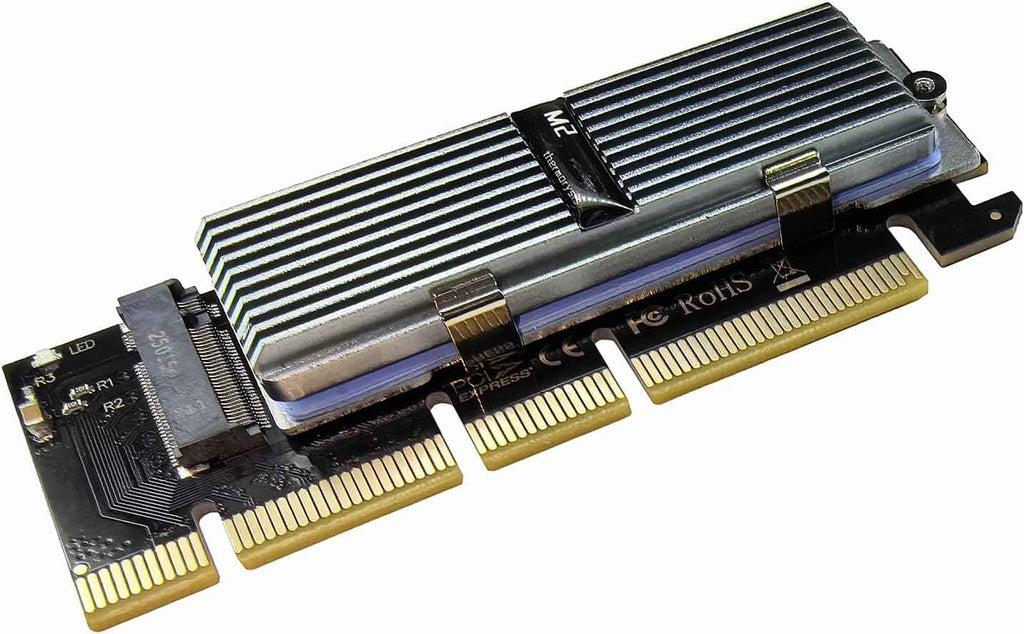 M.2 NVMe SSD PCIe Adapter Card with Silvery White Aluminum Heatsink and Thermal Cooling Solution - WLGQHUB
