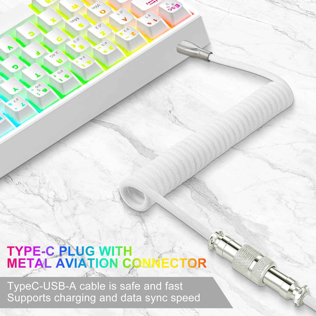 WLGQ USB C Keyboard Cable, USB C to USB A Cable for Gaming Coiled Keyboard, Braided Detachable Metal Aviator Connector Double Sleeved 6FT(Black) - WLGQHUB
