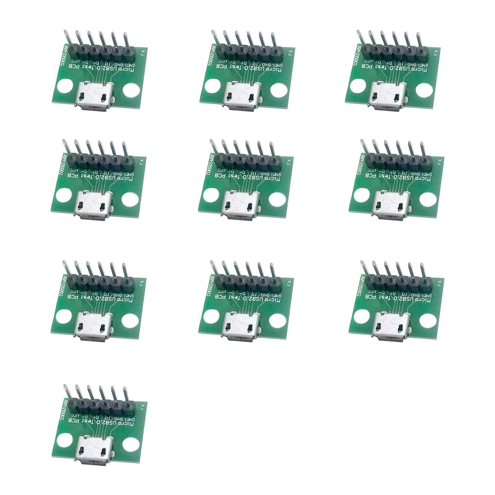 WLGQ Micro USB 2.0 Breakout Board - 6-Pin Test PCB Interface, 10 Pack for Easy Connections - WLGQHUB