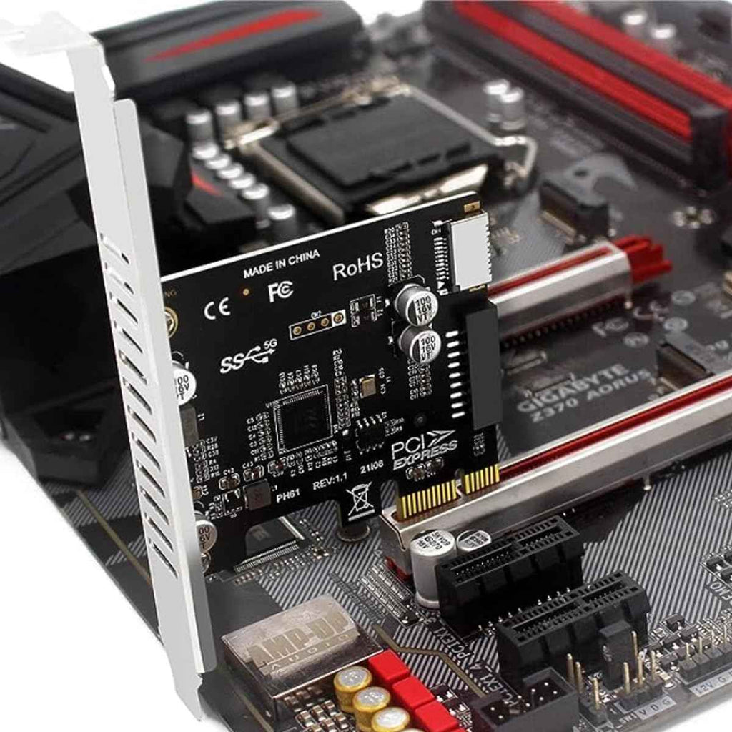 WLGQ PCI-E USB 3.2 Adapter Card - 1X to USB 3.2 GEN1 5Gbps Type-E + IDC 19Pin USB A Female Socket Expansion - WLGQHUB