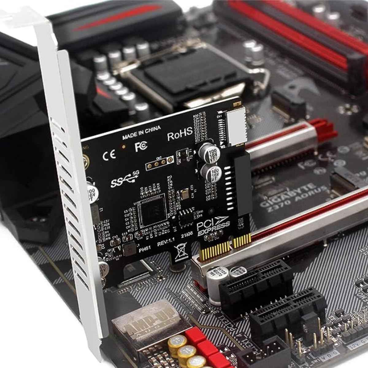 WLGQ PCI-E USB 3.2 Adapter Card - 1X to USB 3.2 GEN1 5Gbps Type-E + IDC 19Pin USB A Female Socket Expansion - WLGQHUB