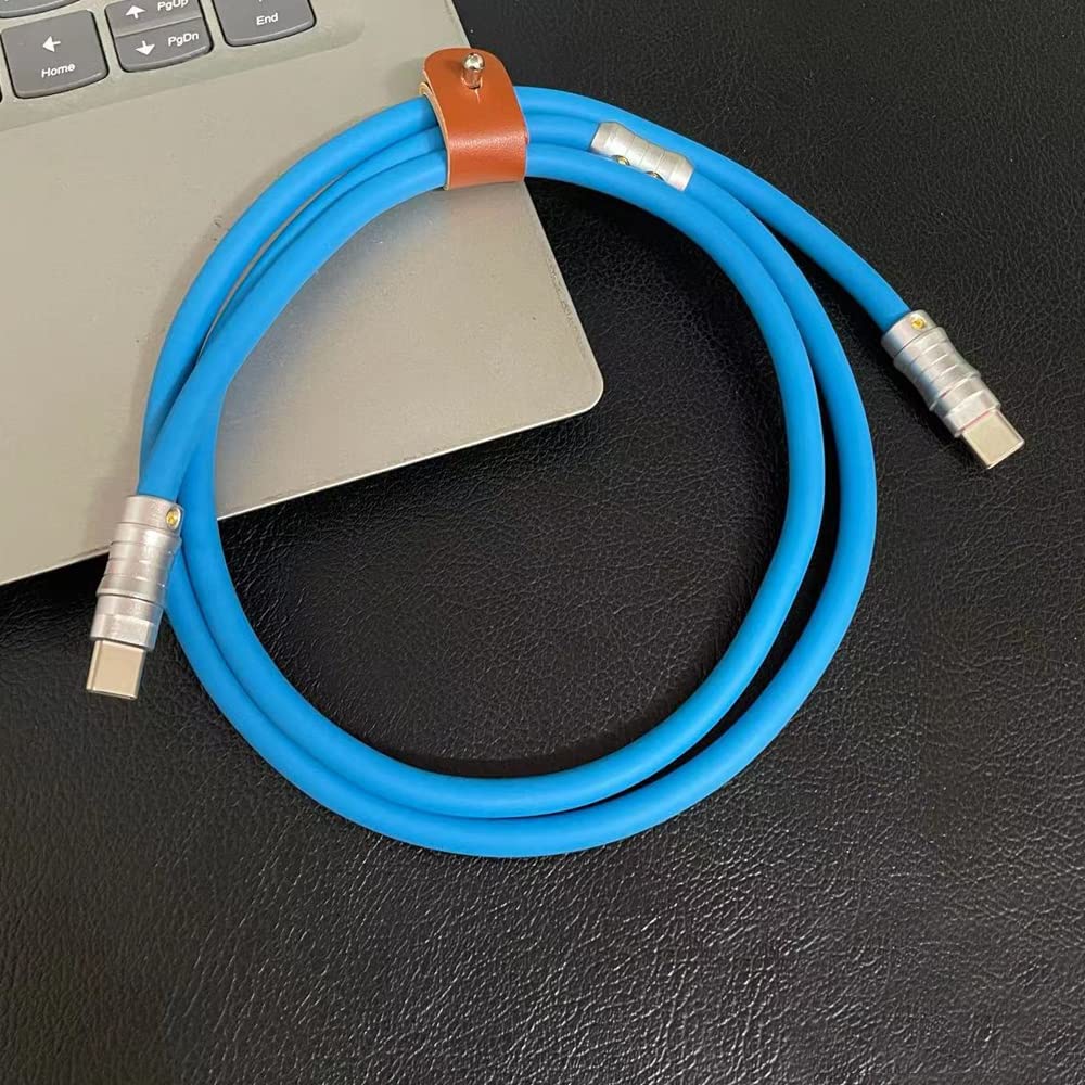 WLGQ Geek Industrial Custom USB-C Fast Charging Cable - 3.3Ft USB-C to USB-C PD 100W, Skin-Friendly Silicone with Metal Plug for Laptop, Tablet, and Phone (Blue) - WLGQHUB