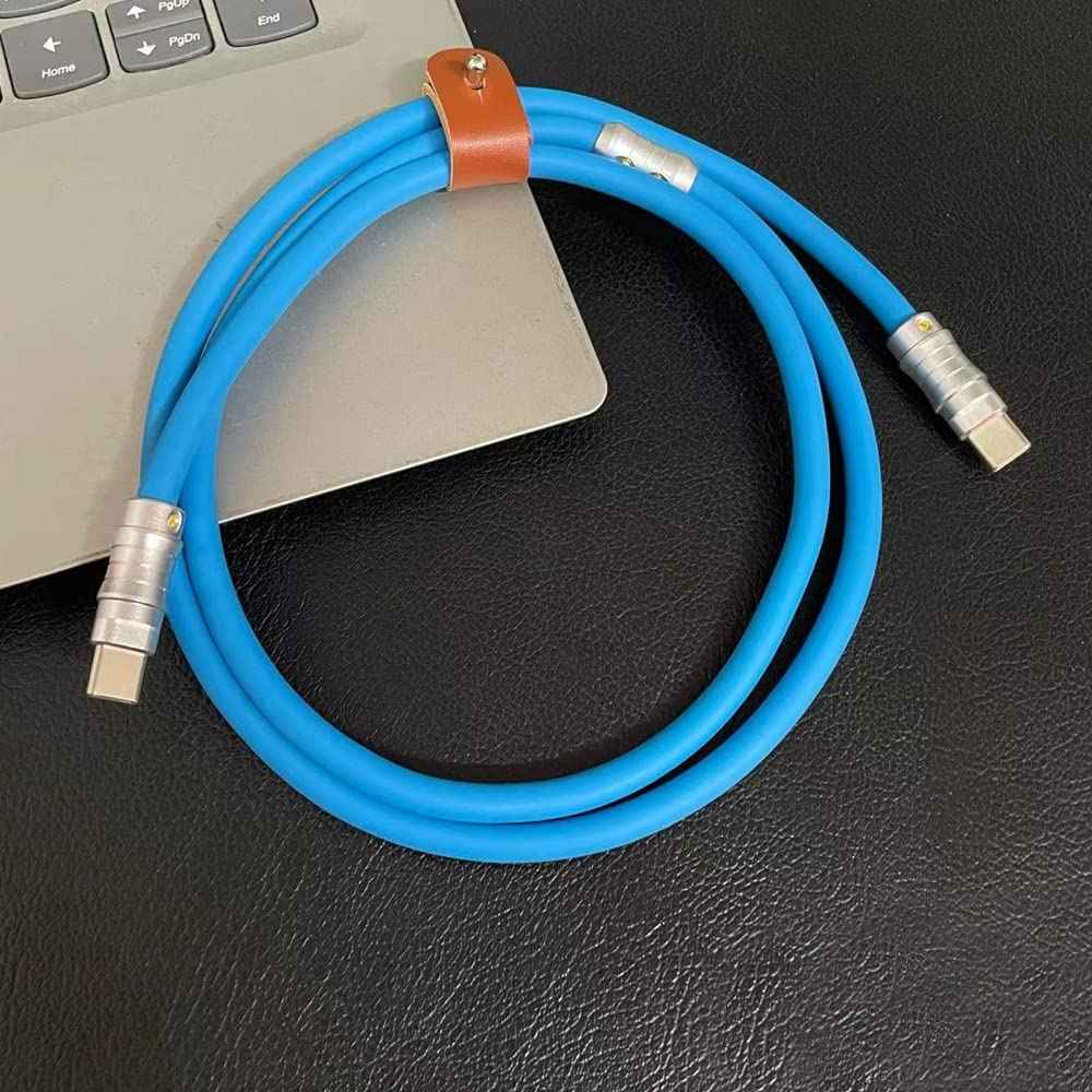 WLGQ Geek Industrial Custom USB-C Fast Charging Cable - 3.3Ft USB-C to USB-C PD 100W, Skin-Friendly Silicone with Metal Plug for Laptop, Tablet, and Phone (Blue) - WLGQHUB