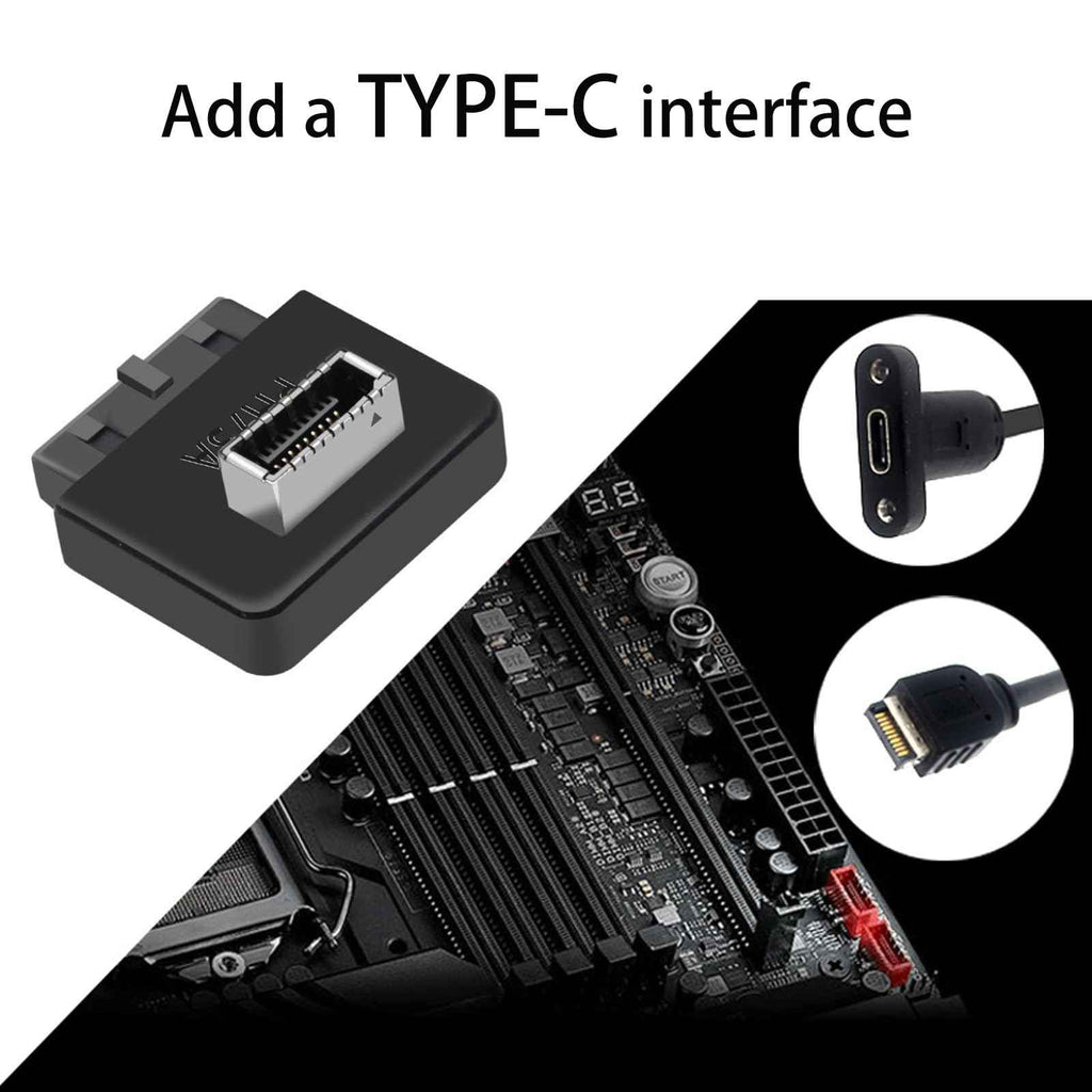 WLGQ USB 3.0 Type E Adapter, Internal USB 3.2 Converter, 19-Pin to TYPE-E, Black - WLGQHUB