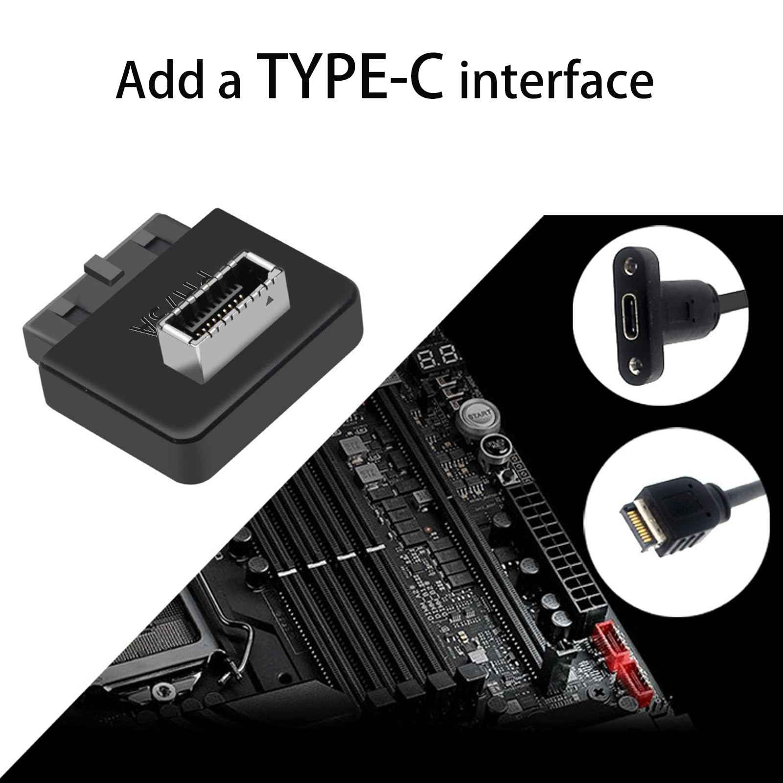 WLGQ USB 3.0 Type E Adapter, Internal USB 3.2 Converter, 19-Pin to TYPE-E, Black - WLGQHUB