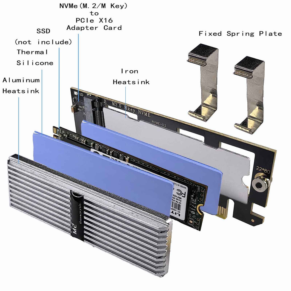 WLGQ M.2 NVMe SSD to PCIe Adapter Card - Black, Supports 2230/2242/2260/2280 - WLGQHUB