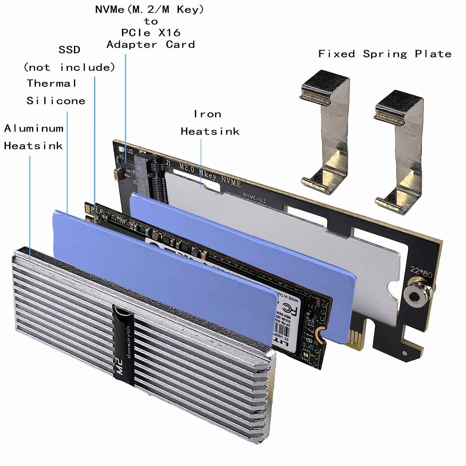 WLGQ M.2 NVMe SSD to PCIe Adapter Card - Black, Supports 2230/2242/2260/2280 - WLGQHUB