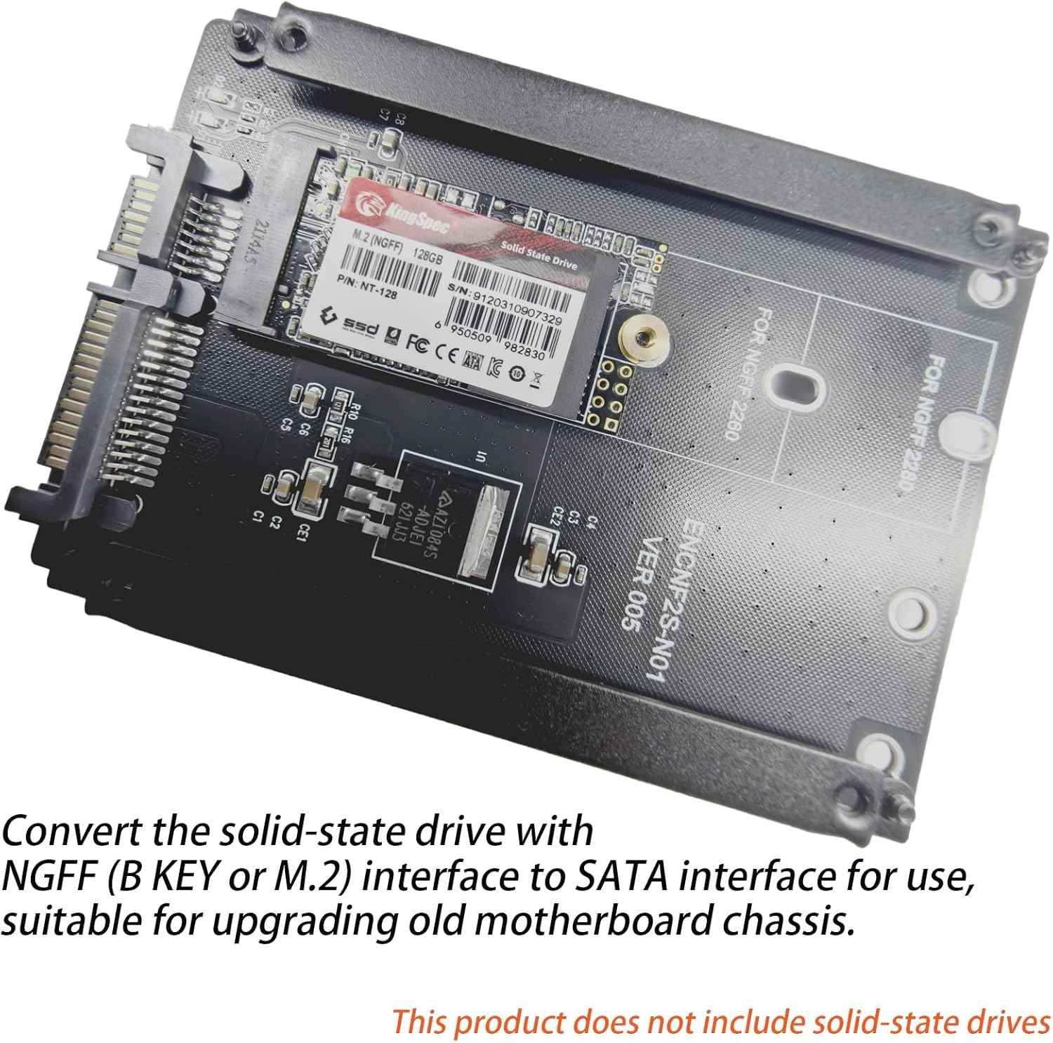 WLGQ M.2 to SATA Adapter Card with Desktop Hard Drive Bracket - NGFF B Key SSD Interface - WLGQHUB